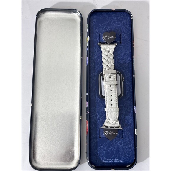 Brighton Sutton Apple Watch Band Braided Leather Shoe White Floral Tin Fit 38mm+ - Picture 6 of 16